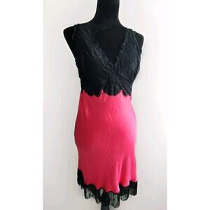 NK Imode Silk Lace Bust Support Chemise With Added Fringe Black & Raspberry L